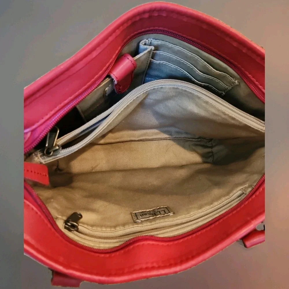 LL BEAN VINTAGE RARE RED LEATHER SHOULDER TOTE DOUBLE HANDLE BAG